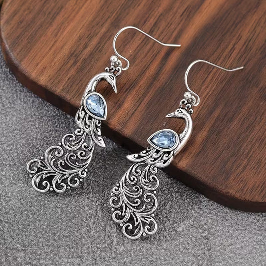 Majestic Pearl-blue Peacock Elegance Earrings