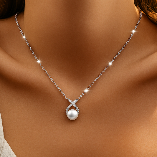 Silver 925 Cross Freshwater Pearls Necklace