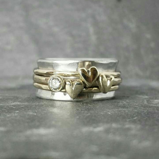 Golden Hearts Silvered Ring