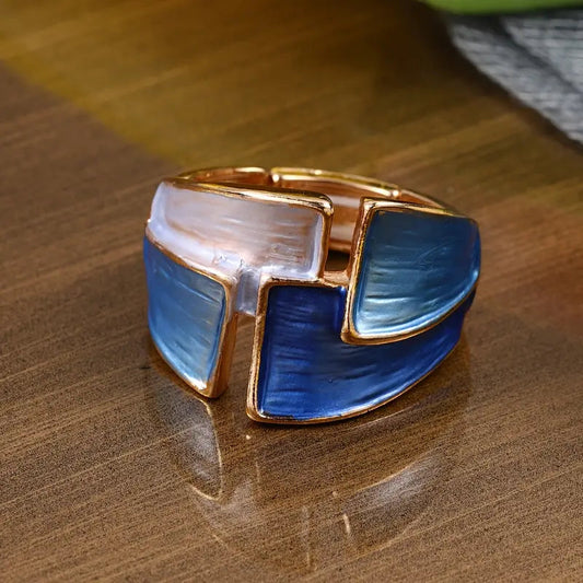 Vintage Blue Handpainted Ring