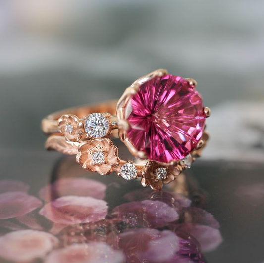 Vintage Pink Crystal Gold Ring