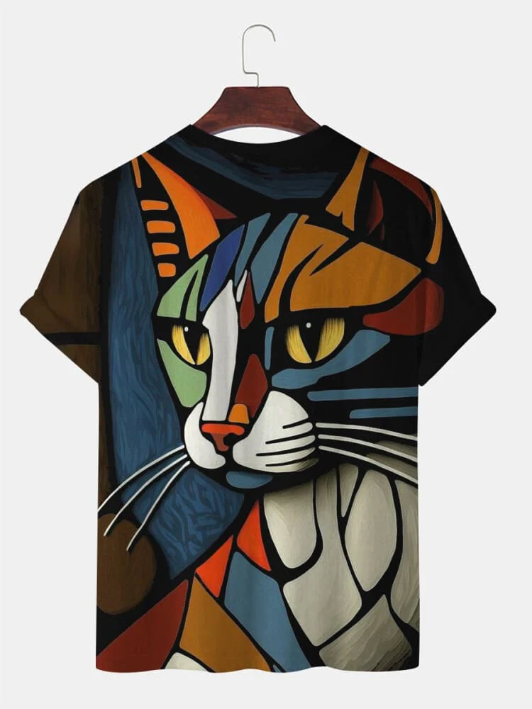 Cat Abstract Art Print T-shirt elevenforest