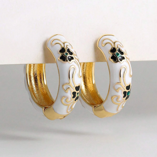 White Enamel Hoop Earrings