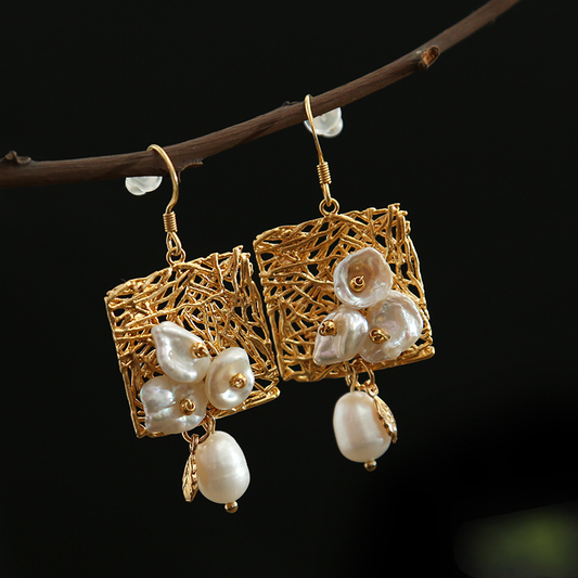 White Pearls and Flowers Earrings