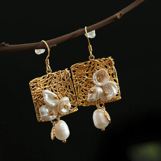 White Pearls and Flowers Earrings