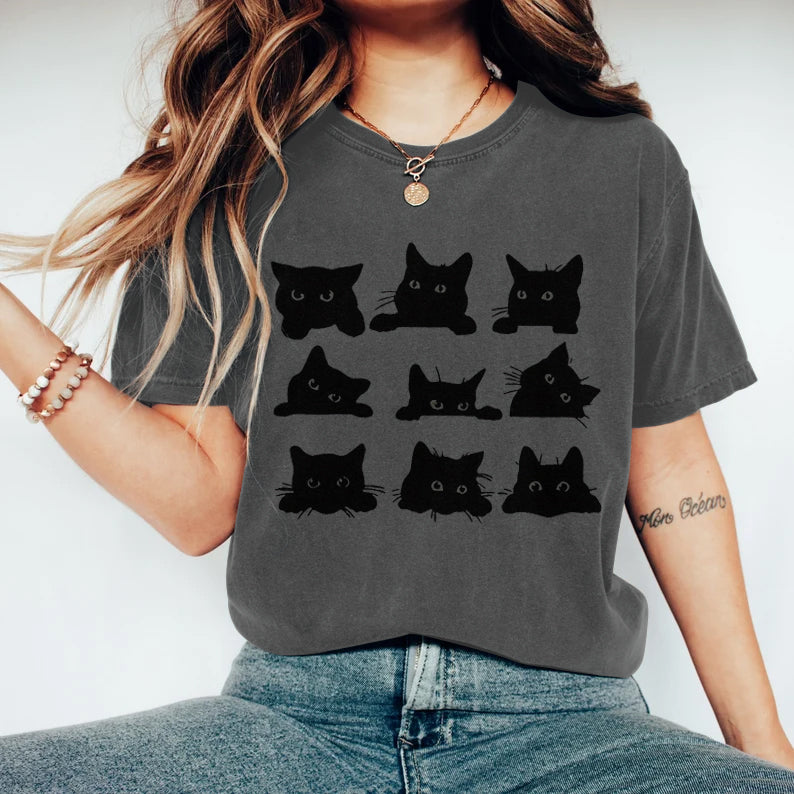 Abstract Creative Black Cats Art Print  T-shirt elevenforest