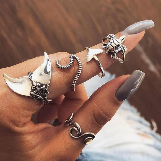 Pack 5 Rings Of The Sea In Antique Silver