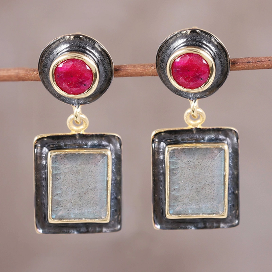Square Red Stone Earrings