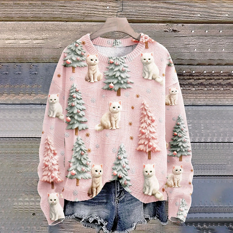 Christmas Tree Cute Cat 3D Print Casual Hoodie Sweater elevenforest