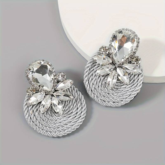 Silvered Crystal Rounded Earrings