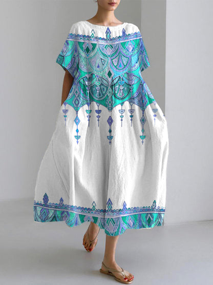 Comstylish Bohemian Holiday Style  Linen Blend Dress