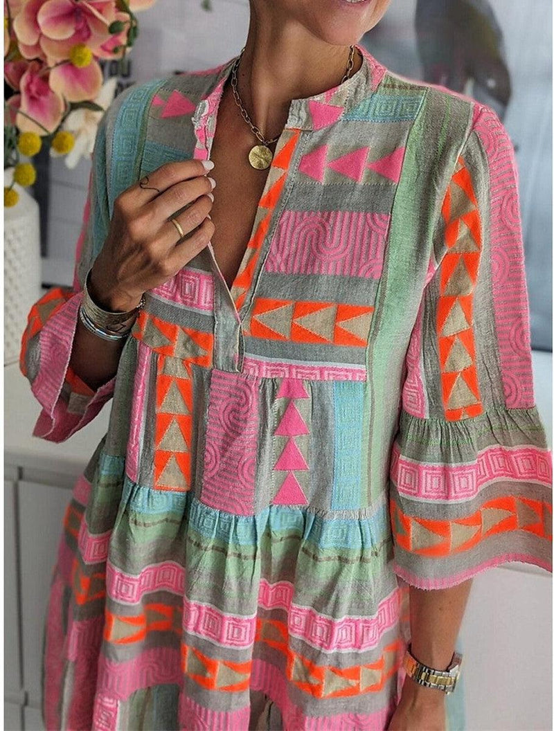 LD | Bedrukte jurk met V-hals