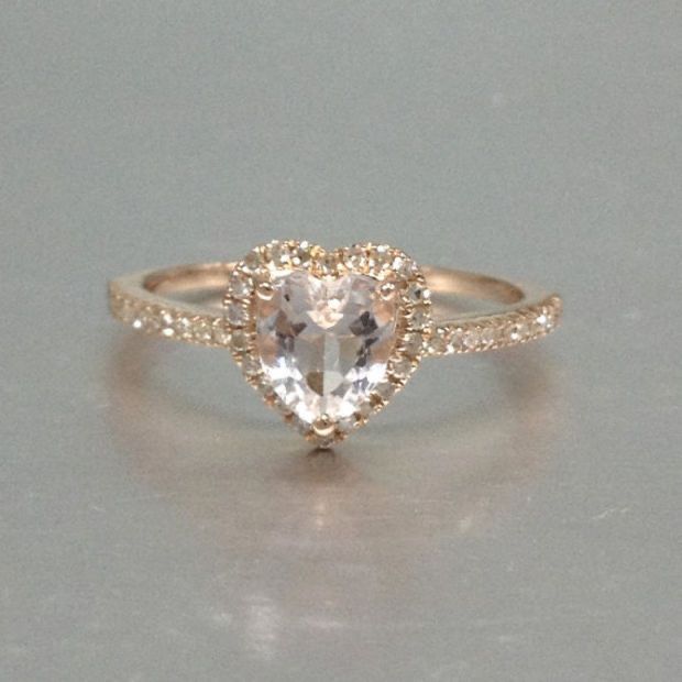 White Crystal Heart Golden Ring