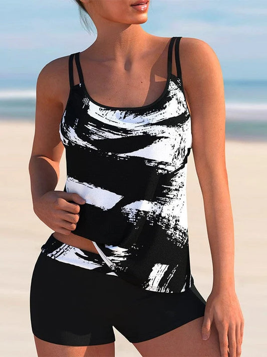 LD Plus Size Zwemkleding mouwloze licht gestreepte tankini