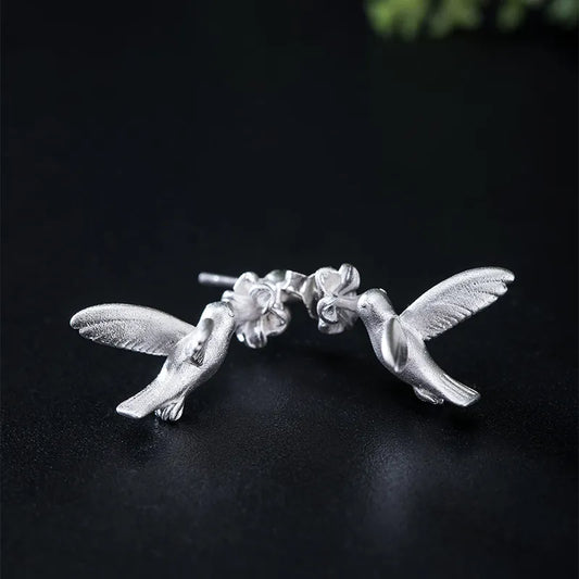 Silver Hummingbird Stud Earrings