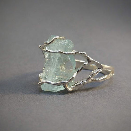 Light Glass Branch Silver Ring