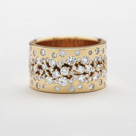 Inlaid Rounded Crystals Golden Ring