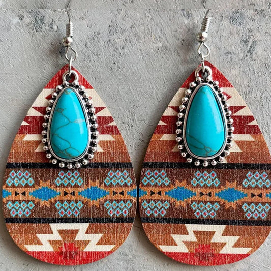 Turquoise Stone Mandala Drop Earrings