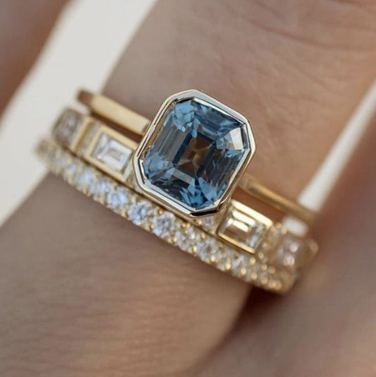 Golden Blue Elegant Crystal Ring Set