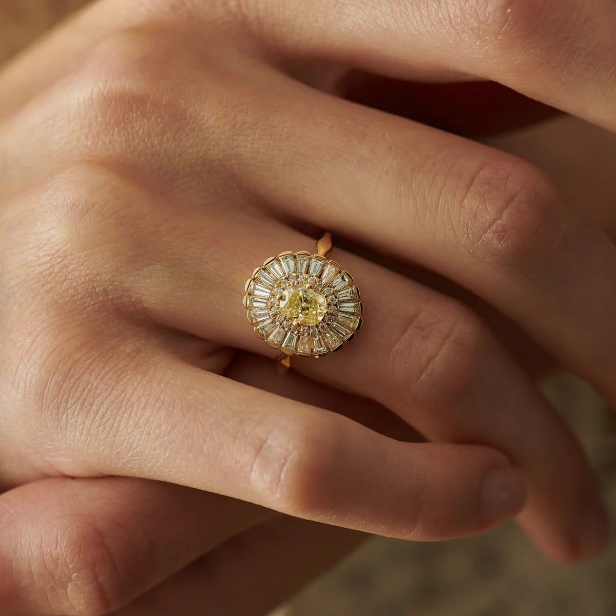 Rounded Mandala Yellow Crystal Ring