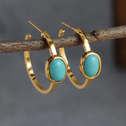 Turquoise Stone Golden Earrings