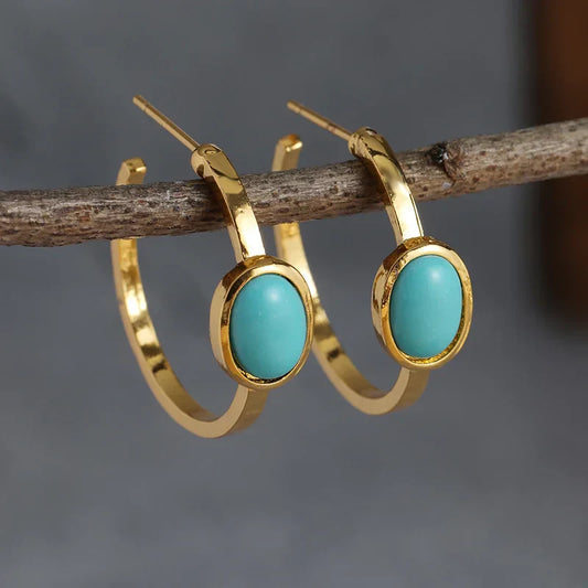 Turquoise Stone Golden Earrings