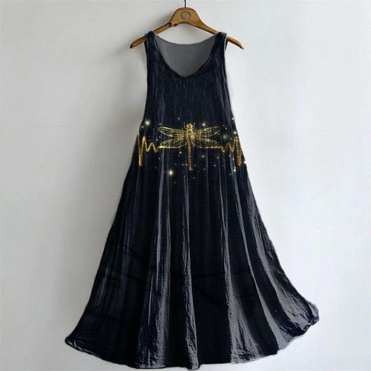 Women's Dragonfly Embellished Pattern Art Print Sleeveless Cotton Pock