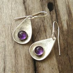 Silver Purple Drop Earrings