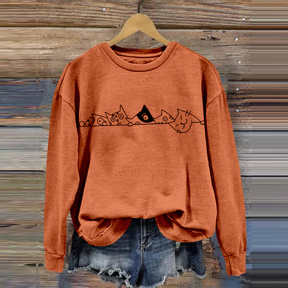 Lovely Simple Line Cats Art Vintage Cozy Sweatshirt elevenforest
