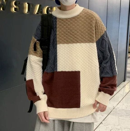 LD Gebreide jacquard trui met patchwork