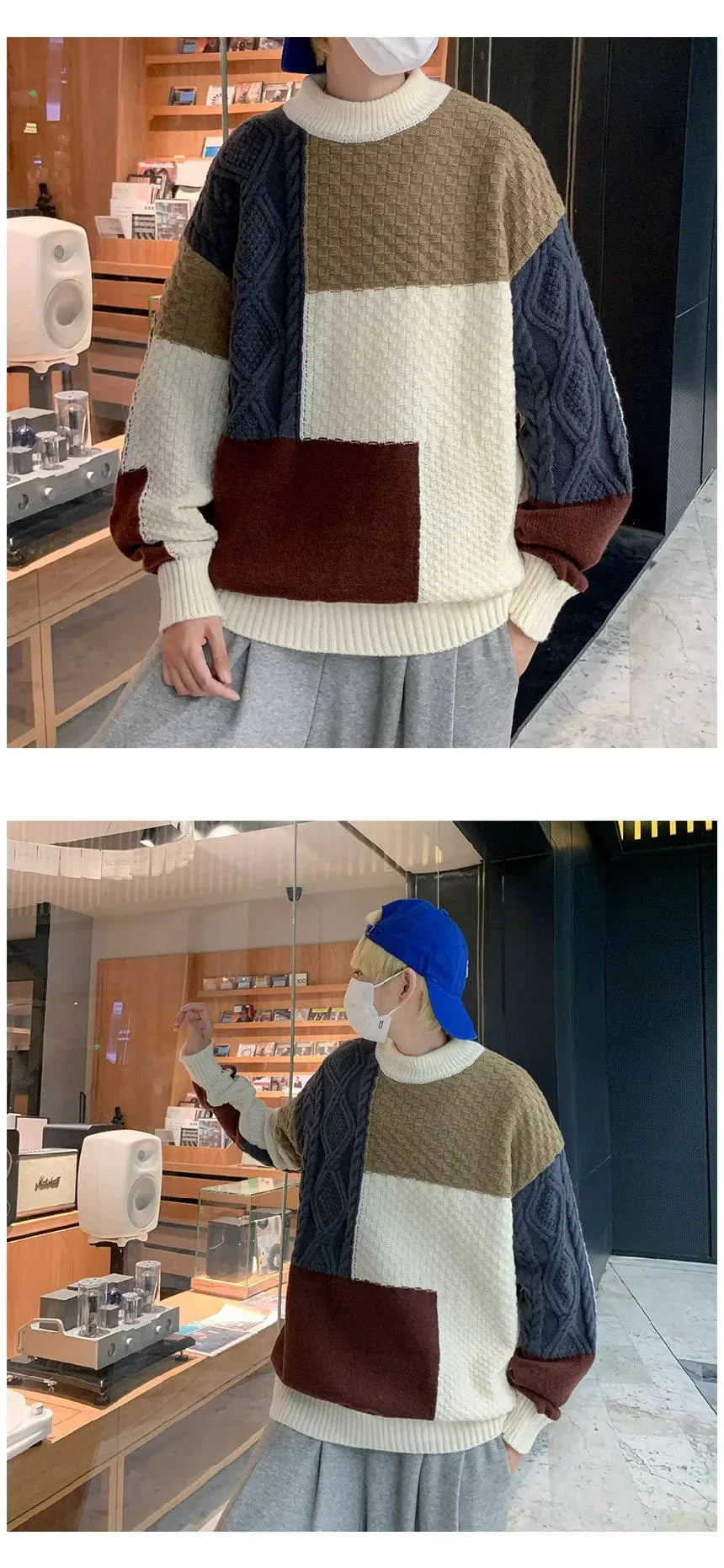 LD Gebreide jacquard trui met patchwork