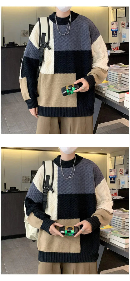 LD Gebreide jacquard trui met patchwork