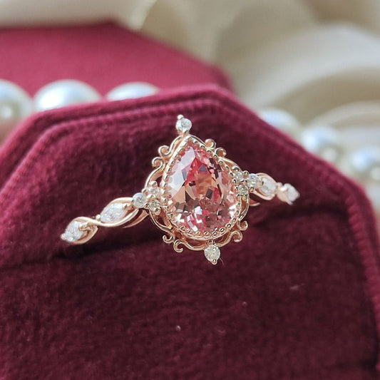 Pink Crystalline Drop Elegant Ring