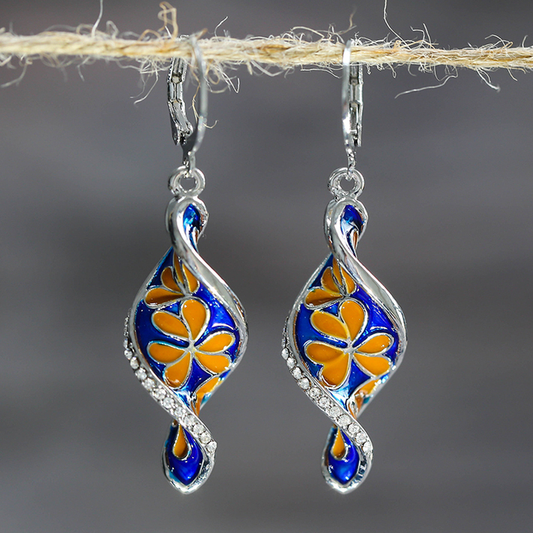 Vintage Handpainted Earrings In Silver