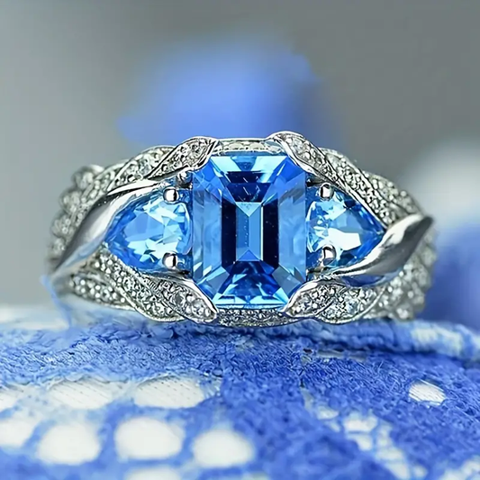 Vintage Blue Glass Silver Ring