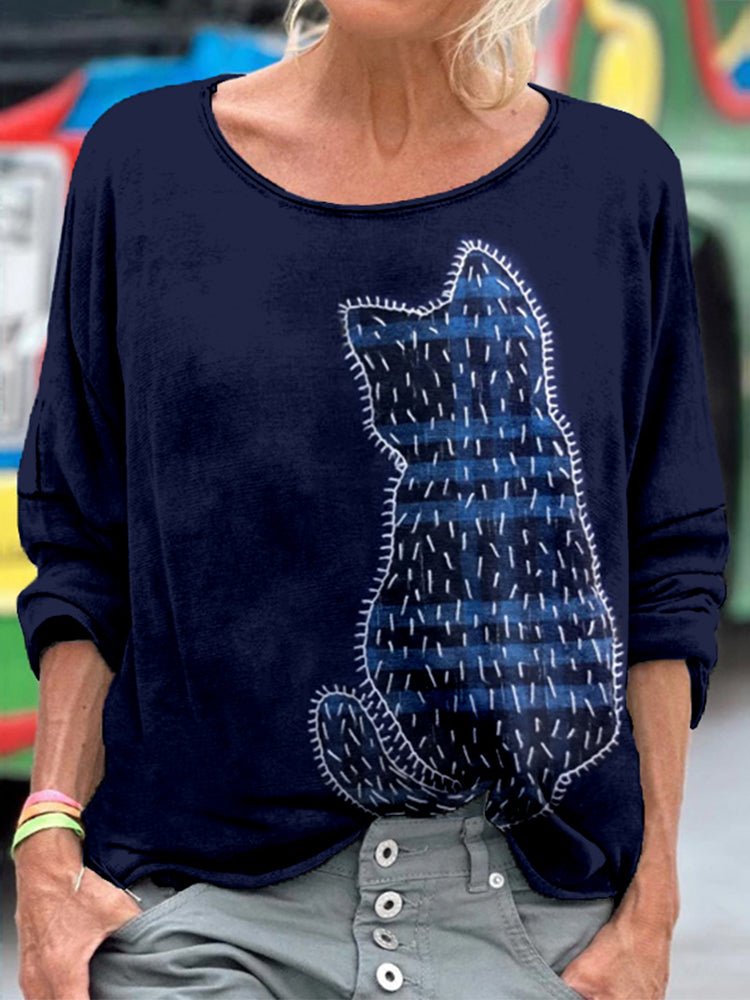 Cute Cat Japanese Art Embroidered Cozy T Shirt elevenforest