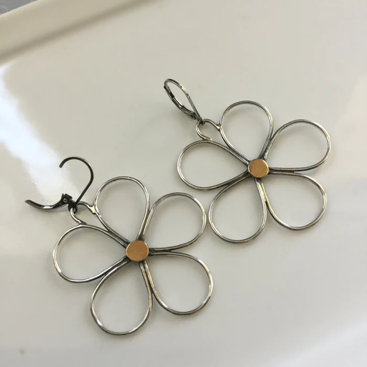 Silver Hollow Flower Earrings