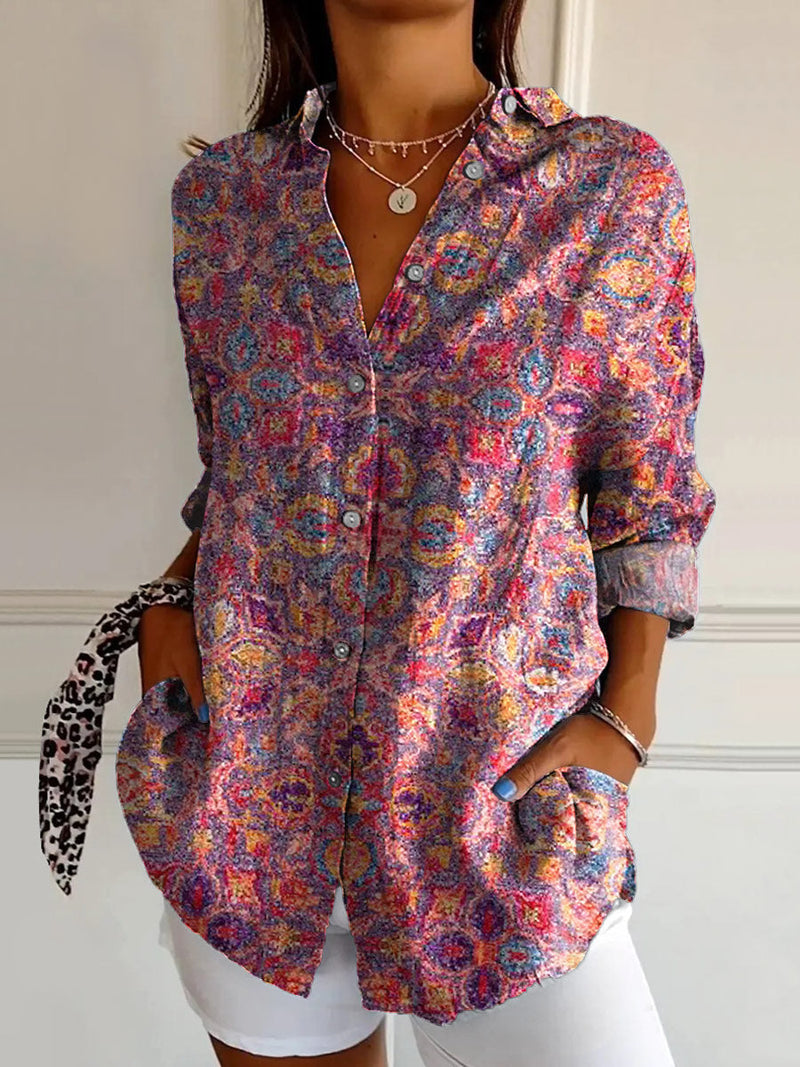 Women's Hippie Art Painting Print Long Sleeve Shirt