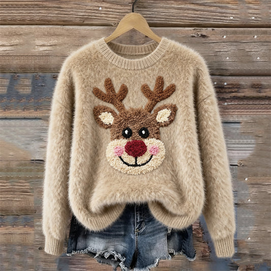 Lovely Fuzzy Reindeer Cozy Knit Sweater