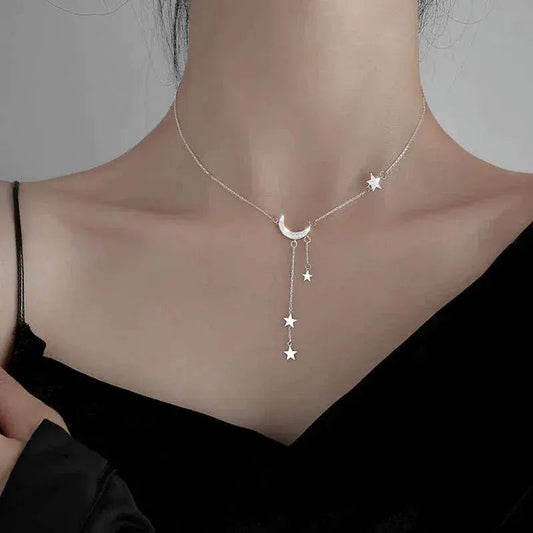 Silver Moon And Stars Necklace