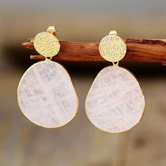 White Rounded Stone Earrings