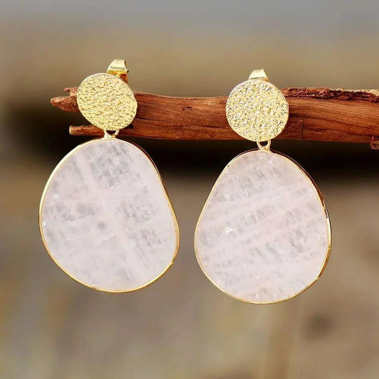 White Rounded Stone Earrings