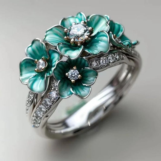 Exotic Turquoise Blossom Silver Ring