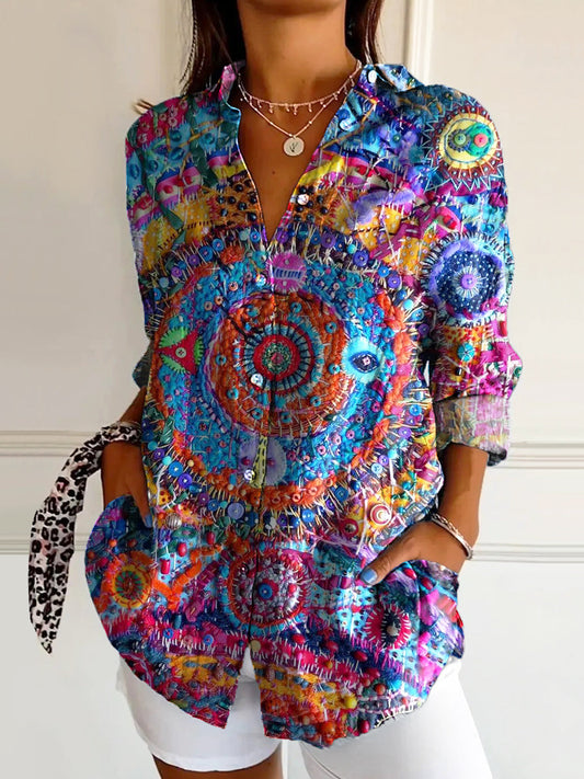 Women's Art Painting Hippie Print Long Sleeve Shirt