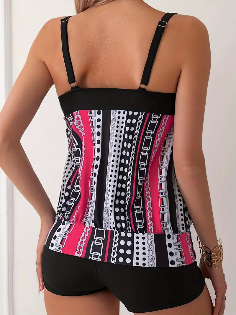 LD | Gestreepte tankini met print