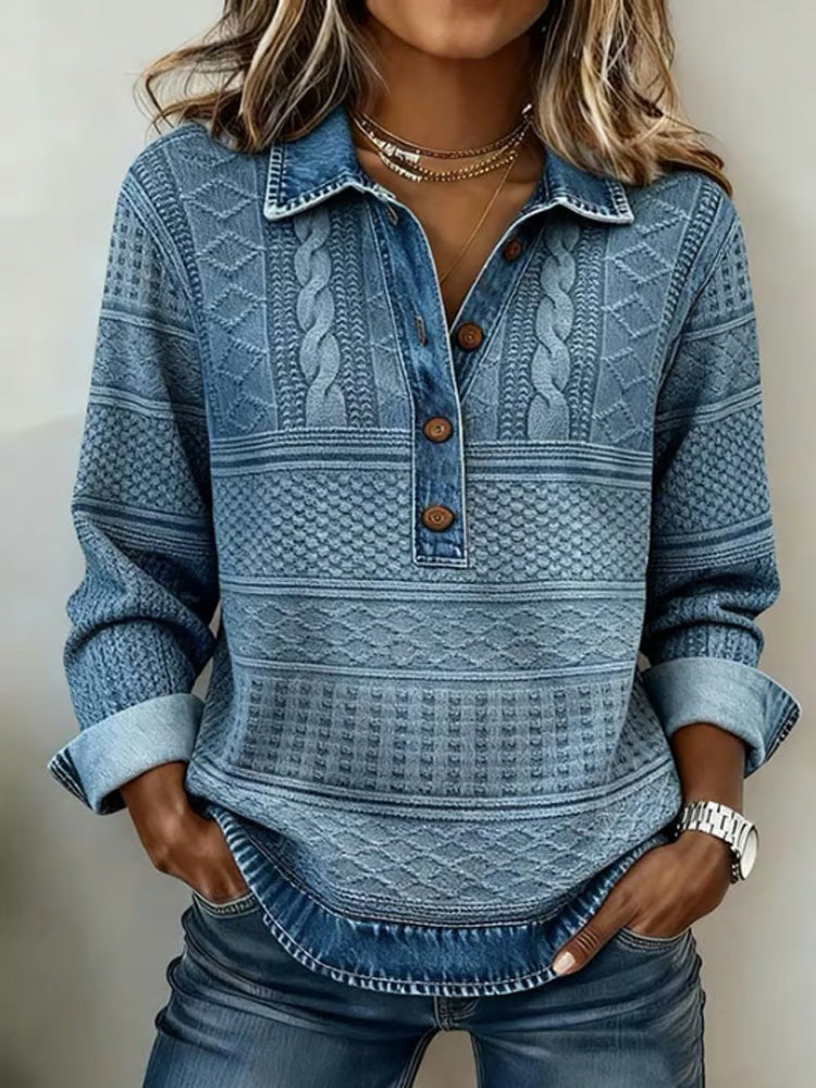 Comstylish Women's Casual Collared Color-blocked Pullover Sweatshirt