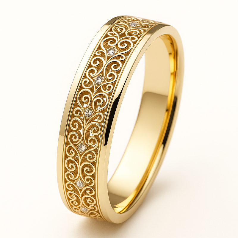 Exotic Fine Golden Hollow Ring