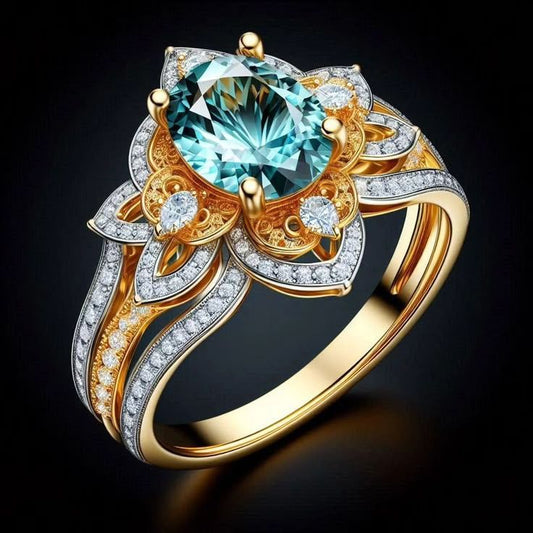 Exotic Turquoise Crystalline Drop Gold Ring