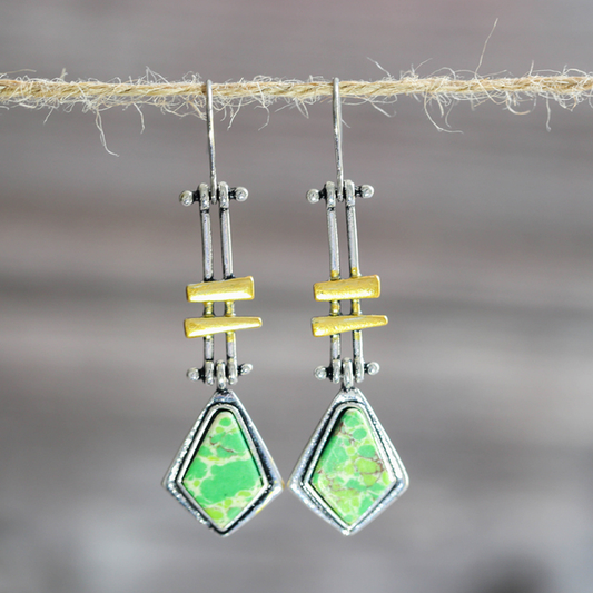 Vintage Green Stone Earrings In Silver