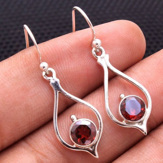 Red Crystal Drop Silver Earrings